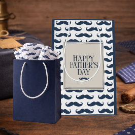 Sacola Para Presentes Média Bigode Azul Marinho Estampa Feliz Dia dos Pais