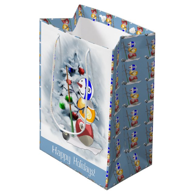 Sacola Para Presentes Média Billiards Ball Snowman Natal (Frente inclinada)
