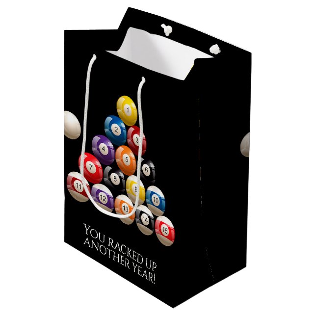 Sacola Para Presentes Média Billiards Balls Aniversário (Frente inclinada)