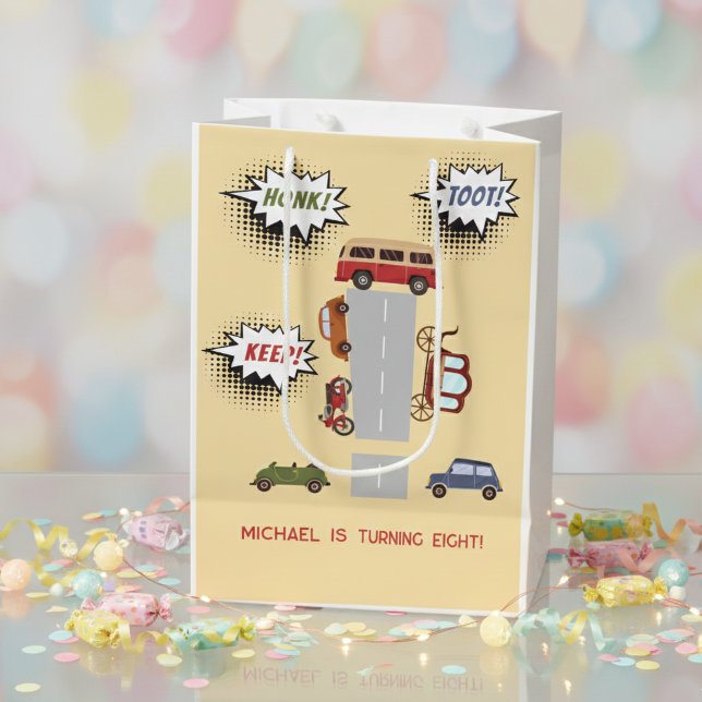 Sacola Para Presentes Média Bipe honesto para veículos retro aniversário (Criador carregado)