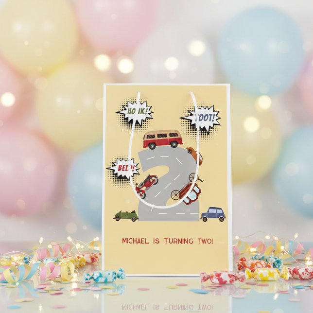 Sacola Para Presentes Média Bipe honesto para veículos retro segundo aniversár (Criador carregado)