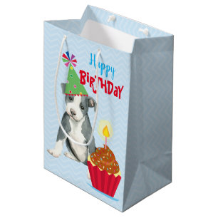 Sacola Para Presentes Média Birday Cupcake Pit Bull Terrier