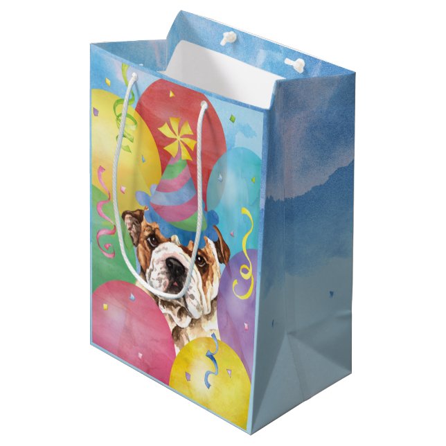Sacola Para Presentes Média Birthday Balloons Bulldog Medium Gift Bag (Frente inclinada)