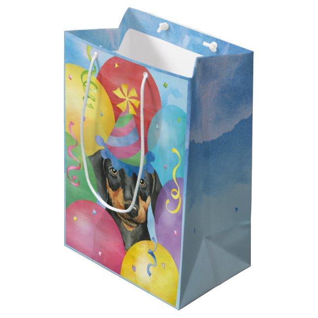 Sacola Para Presentes Média Birthday Balloons Doberman Medium Gift Bag (Frente inclinada)