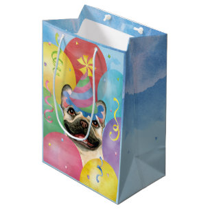 Sacola Para Presentes Média Birthday Balloons Francês Buldog Medium Gift Bag