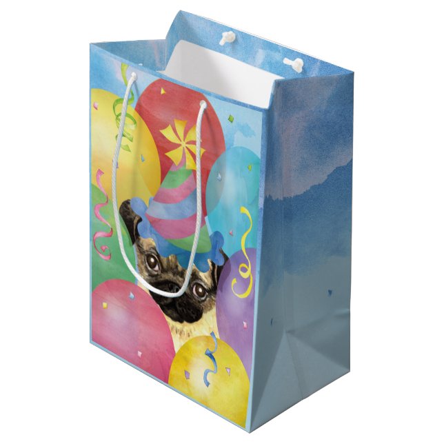 Sacola Para Presentes Média Birthday Balloons Pug Medium Gift Bag (Frente inclinada)