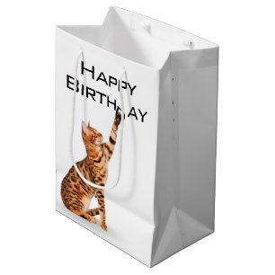 Sacola Para Presentes Média Birthday Bengal Cat