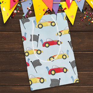 Sacola Para Presentes Média Birthday Boy Whimsical Race Cars Cute Pattern