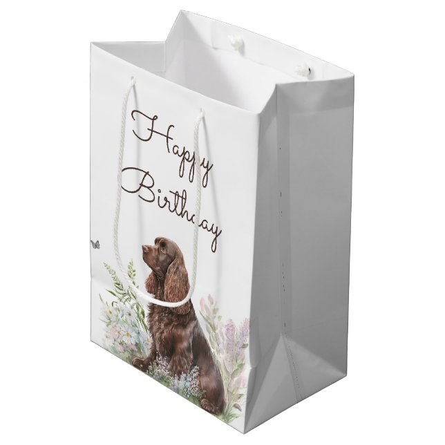 Sacola Para Presentes Média Birthday Chocolate Cocker Spaniel (Frente inclinada)