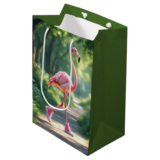 Sacola Para Presentes Média Birthday Flamingo In Sneakers With Headphones (Frente inclinada)