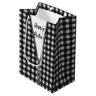 Sacola Para Presentes Média Birthday Gingham com Zipper