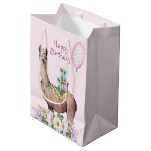 Sacola Para Presentes Média Birthday Llama