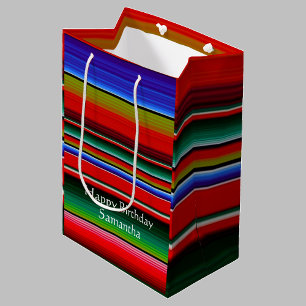 Sacola Para Presentes Média Birthday Mexicano Serape Blancos Coloridos