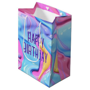 Sacola Para Presentes Média Birthday Shiny Plastic Bubble Abstrato