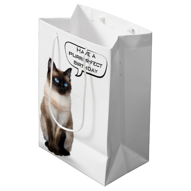 Sacola Para Presentes Média Birthday Siamese Cat (Frente inclinada)