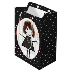 Sacola Para Presentes Média Birthday Stick Figure Girl On Bolinhas
