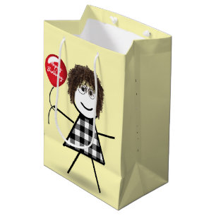 Sacola Para Presentes Média Birthday Stick Girl com Balão Vermelho