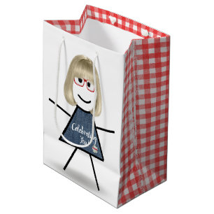 Sacola Para Presentes Média Birthday Stick Girl com cabelo
