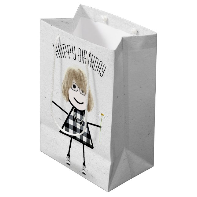 Sacola Para Presentes Média Birthday Stick Girl com Daisy (Frente inclinada)
