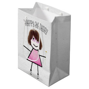 Sacola Para Presentes Média Birthday Stick Girl com Daisy