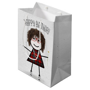 Sacola Para Presentes Média Birthday Stick Girl com Daisy
