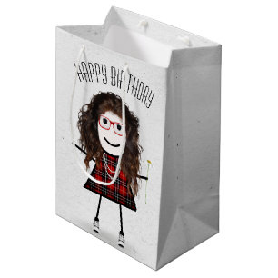 Sacola Para Presentes Média Birthday Stick Girl com Daisy