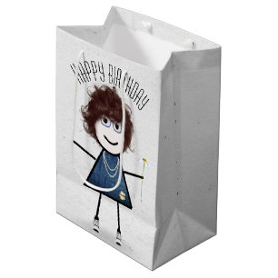 Sacola Para Presentes Média Birthday Stick Girl com Daisy