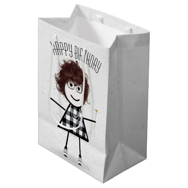 Sacola Para Presentes Média Birthday Stick Girl com Daisy (Frente inclinada)