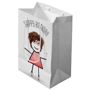 Sacola Para Presentes Média Birthday Stick Girl com Daisy