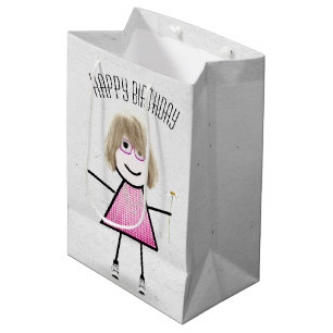Sacola Para Presentes Média Birthday Stick Girl com Daisy