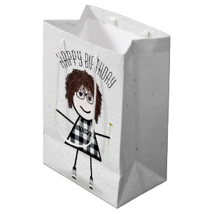 Sacola Para Presentes Média Birthday Stick Girl com Daisy