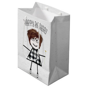 Sacola Para Presentes Média Birthday Stick Girl com Daisy