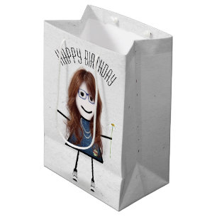 Sacola Para Presentes Média Birthday Stick Girl com Daisy