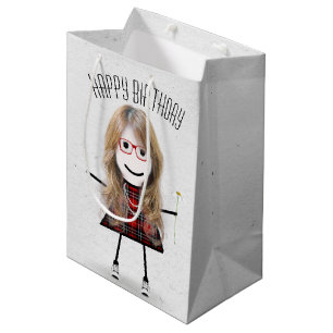 Sacola Para Presentes Média Birthday Stick Girl com Daisy