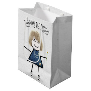 Sacola Para Presentes Média Birthday Stick Girl com Daisy