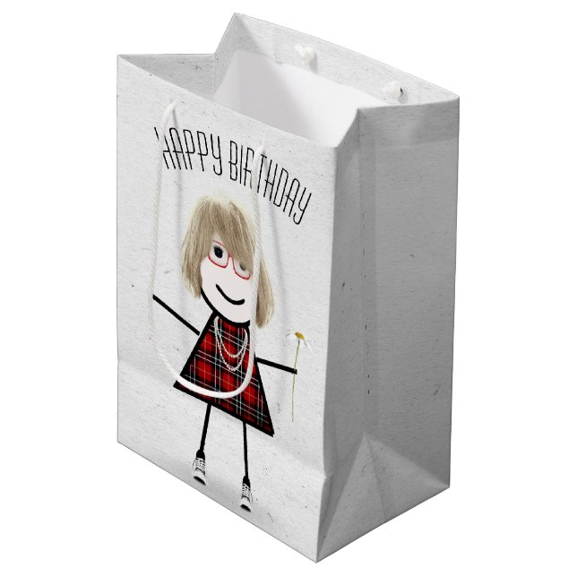 Sacola Para Presentes Média Birthday Stick Girl com Daisy (Frente inclinada)