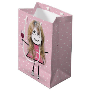 Sacola Para Presentes Média Birthday Stick Girl Em Bolinhas