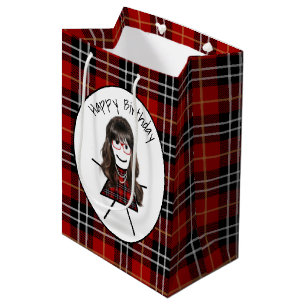 Sacola Para Presentes Média Birthday Stick Girl na Xadrez de Tartan