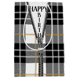 Sacola Para Presentes Média Birthday Zipper Na Xadrez De Tartan