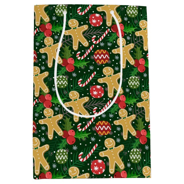 Sacola Para Presentes Média Biscoitos de Gengibre de Natal (Frente)