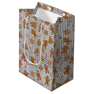 Sacola Para Presentes Média Biscoitos de Gengibre e Bastões de Doces
