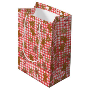 Sacola Para Presentes Média Biscoitos de Gengibre e Bengalas de Natal