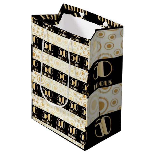 Sacola Para Presentes Média Black and gold glitter, happy birthday, script  (Frente inclinada)
