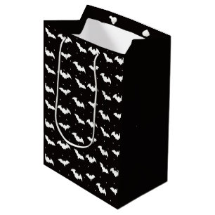Sacola Para Presentes Média Black and White Bats Black Halloween
