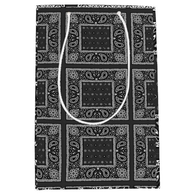 Sacola Para Presentes Média Black Paisley Bandana Birthday Hip Hop Rap Scarf (Frente)