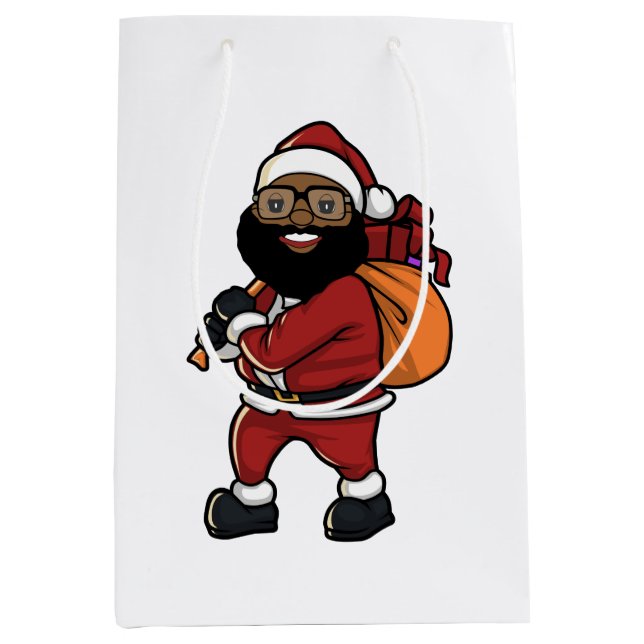Sacola Para Presentes Média Black Santa Claus Holiday Bag Gift (Frente)