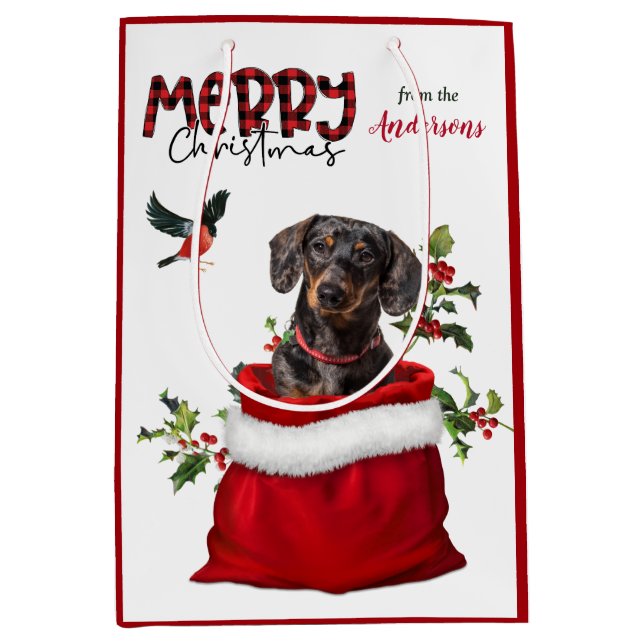 Sacola Para Presentes Média Black Tan Dachshund Dog Natal (Frente)