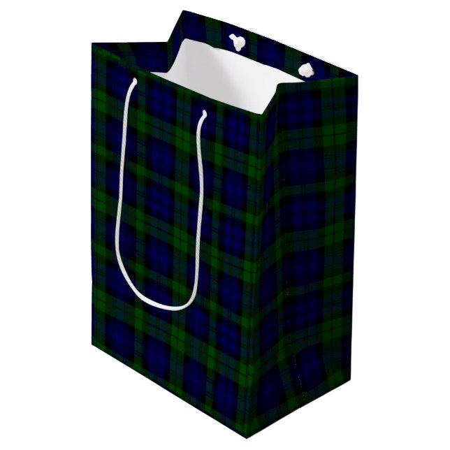 Sacola Para Presentes Média Black Watch Tartan Blue Green Xadrez (Frente inclinada)