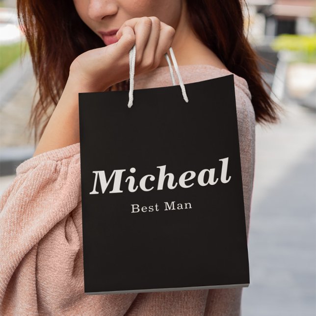 Sacola Para Presentes Média Black & White Elegant Modern Best Man Wedding (Criador carregado)