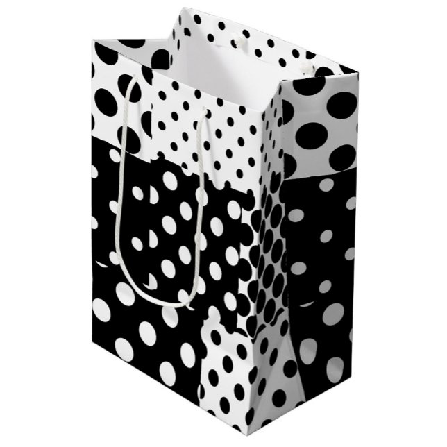 Sacola Para Presentes Média Black White Fashion Polka Dots Style Design  (Criador carregado)